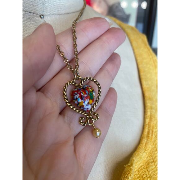 vintage 1970s millifore heart necklace sarah coventry braided goldtone jewelry - Picture 4 of 7